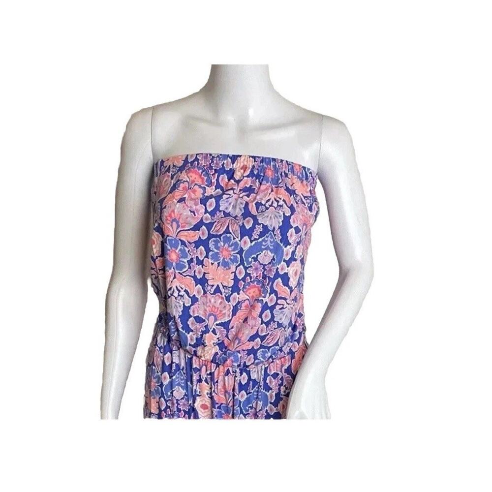 Lilly Pulitzer Tia Iris Blue Pink Werk It Jersey Strapless Pant Jumpsuit Sz XXS